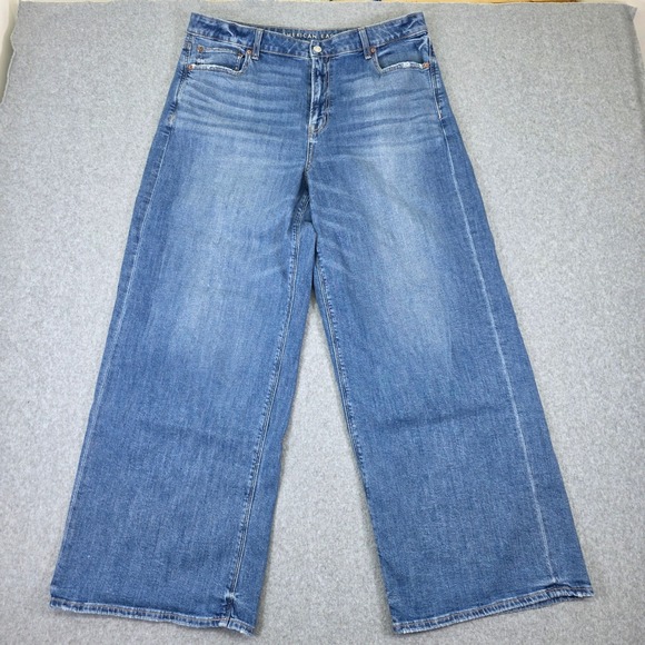 American Eagle Super High-Rise Baggy Wide Leg Jeans Women 16 Long Blue - Picture 2 of 15